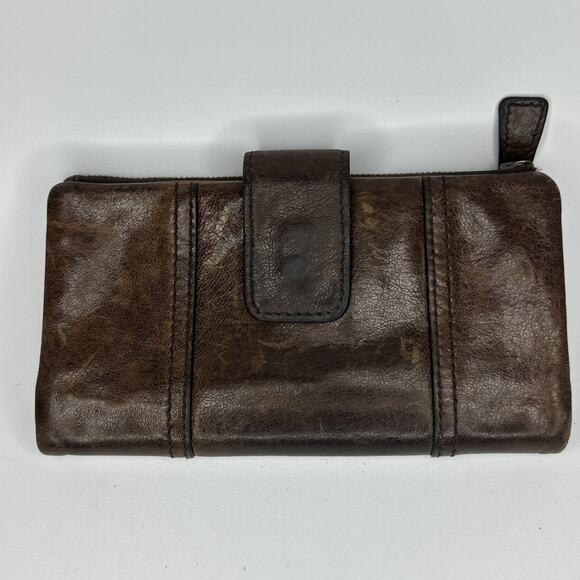 Fossil Long Live Vintage 1954 Lamb Hide Aged Leather Bifold Wallet Zips Snaps - Picture 2 of 16